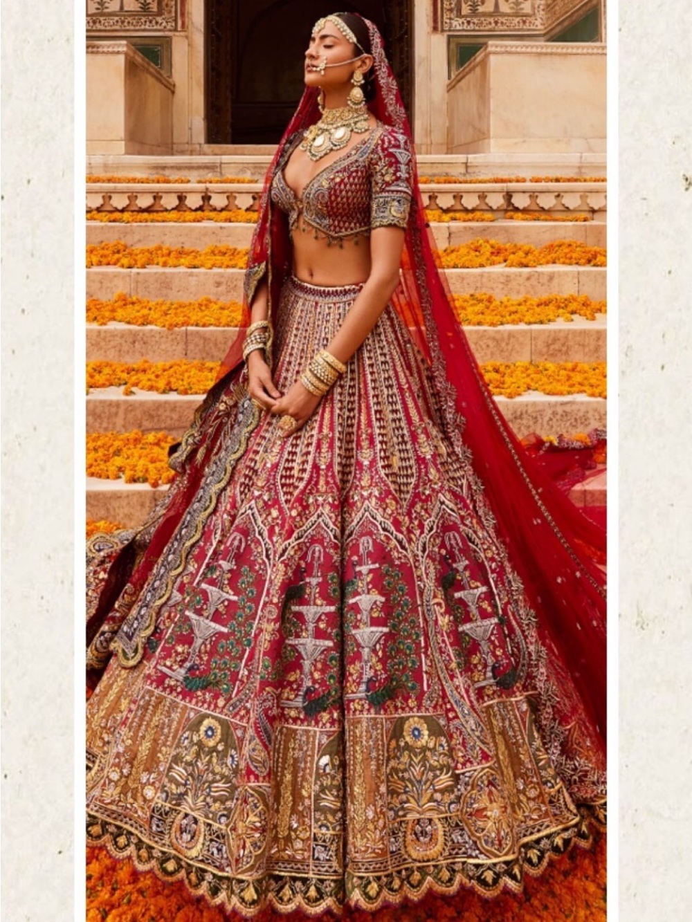 Embroidered Designer Red Bridal Lehenga Dress with Gold Accents-BRAND NEW